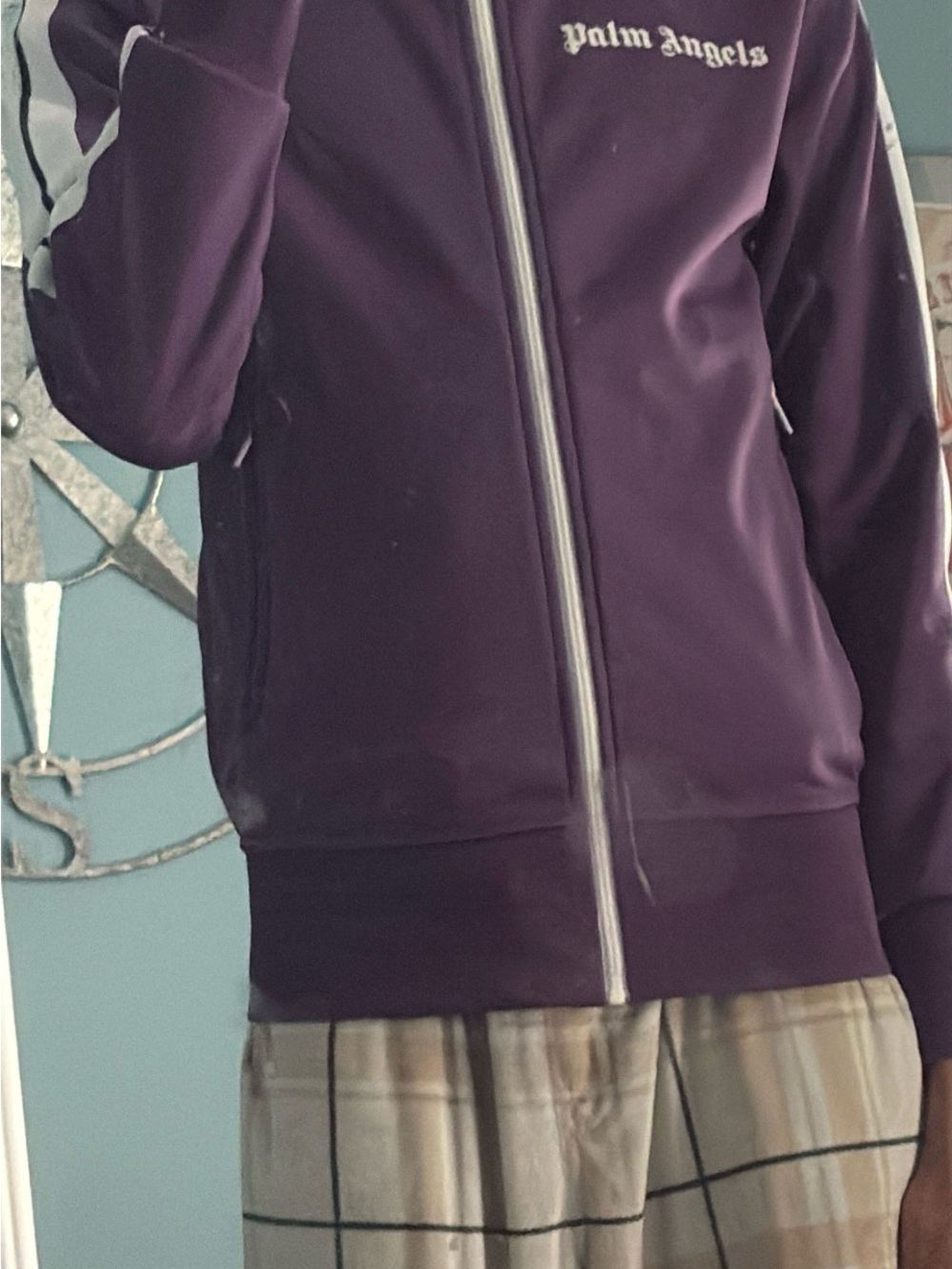 Palm Angels Purple Track Jacket with White Stripe Detail